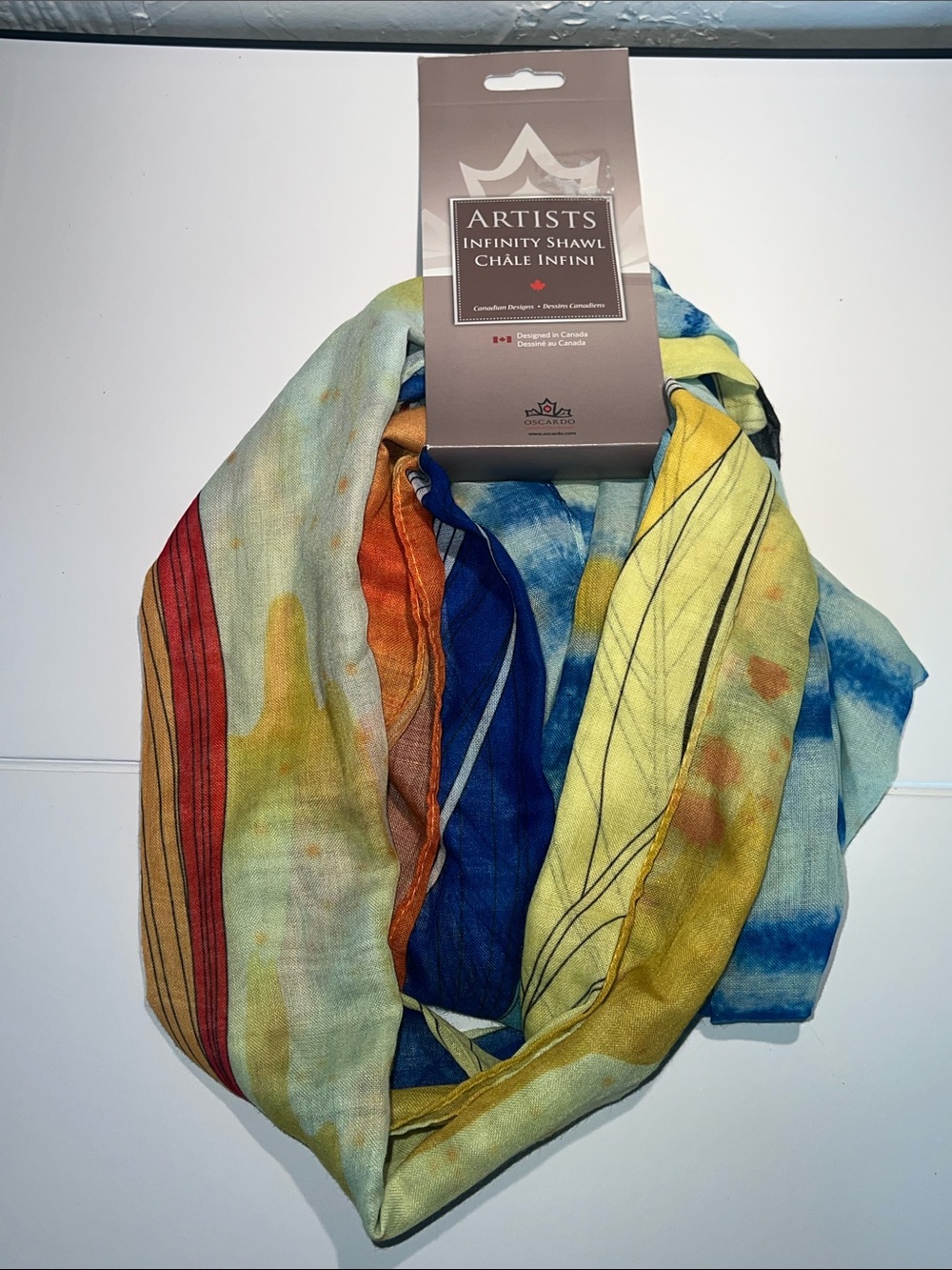 Maxine Nowl Multicolor Infinity Shawl with Blue, Yellow, Red & Orange Accents